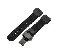 ROUHO 18 x 25mm Remplacement Sport Bracelet de Montre Connecteur Cranté Nylon Tissé Bracelet Montre pour Casio AE-1200WH SGW-300 AQ-S810W-Noir avec Noir Boucle Déployante