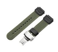 ROUHO 18 x 25mm Remplacement Sport Bracelet de Montre Connecteur Cranté Nylon Tissé Bracelet Montre pour Casio AE-1200WH SGW-300 AQ-S810W-Vert avec Argent Boucle Déployante