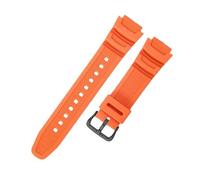 ROUHO 18mm Bracelet Montre Caoutchouc Souple Convexe, Remplacement Étanche pour Casio W-218HF-108AE12001000/1300-Orange + Noir Boucle