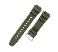 ROUHO 18mm Bracelet Montre Caoutchouc Souple Convexe, Remplacement Étanche pour Casio W-218HF-108AE12001000/1300-Vert + Argent Boucle