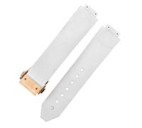 ROUHO 20 x 13mm Bande de Montre en Caoutchouc Côtelé Premium, Bracelet de Remplacement Boucle Déployante pour Hublot Big Bang Chronograph-Blanc + Or Boucle