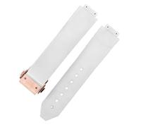 ROUHO 20 x 13mm Bande de Montre en Caoutchouc Côtelé Premium, Bracelet de Remplacement Boucle Déployante pour Hublot Big Bang Chronograph-Blanc + Or Rose Boucle