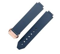 ROUHO 20 x 13mm Bande de Montre en Caoutchouc Côtelé Premium, Bracelet de Remplacement Boucle Déployante pour Hublot Big Bang Chronograph-Bleu + Or Rose Boucle