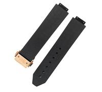 ROUHO 20 x 13mm Bande de Montre en Caoutchouc Côtelé Premium, Bracelet de Remplacement Boucle Déployante pour Hublot Big Bang Chronograph-Noir + Or Boucle