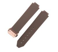 ROUHO 20 x 13mm Bande de Montre en Caoutchouc Côtelé Premium, Bracelet de Remplacement Boucle Déployante pour Hublot Big Bang Chronograph-Marron + Or Rose Boucle