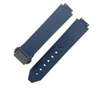 ROUHO 20 x 13mm Bande de Montre en Caoutchouc Côtelé Premium, Bracelet de Remplacement Boucle Déployante pour Hublot Big Bang Chronograph-Bleu + Noir Boucle