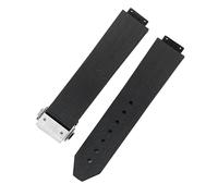 ROUHO 20 x 13mm Bande de Montre en Caoutchouc Côtelé Premium, Bracelet de Remplacement Boucle Déployante pour Hublot Big Bang Chronograph-Noir + Argent Boucle