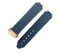 ROUHO 20 x 13mm Bande de Montre en Caoutchouc Côtelé Premium, Bracelet de Remplacement Boucle Déployante pour Hublot Big Bang Chronograph-Bleu + Or Boucle