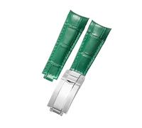 ROUHO 20mm Cuir Sangle Montre Bout Incurvé Remplacement Bracelet Montre Acier Inoxydable Boucle Déployante pour Rolex GMT-Master II-Vert