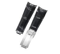 ROUHO 20mm Cuir Sangle Montre Bout Incurvé Remplacement Bracelet Montre Acier Inoxydable Boucle Déployante pour Rolex GMT-Master II-Noir