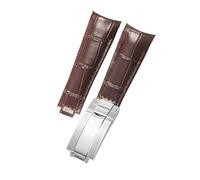 ROUHO 20mm Cuir Sangle Montre Bout Incurvé Remplacement Bracelet Montre Acier Inoxydable Boucle Déployante pour Rolex GMT-Master II-Marron
