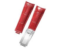 ROUHO 20mm Cuir Sangle Montre Bout Incurvé Remplacement Bracelet Montre Acier Inoxydable Boucle Déployante pour Rolex GMT-Master II-Rouge