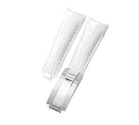 ROUHO 20mm Cuir Sangle Montre Bout Incurvé Remplacement Bracelet Montre Acier Inoxydable Boucle Déployante pour Rolex GMT-Master II-Blanc
