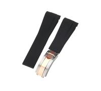 ROUHO 20mm Étanche Interface Arc Bracelet Montre Sport, Fermoir Déployant Accessoires Montre pour Rolex Daytona SUB Explorer-Noir + Argent Or Rose Boucle