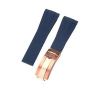 ROUHO 20mm Étanche Interface Arc Bracelet Montre Sport, Fermoir Déployant Accessoires Montre pour Rolex Daytona SUB Explorer-Bleu Foncé + Or Rose Boucle