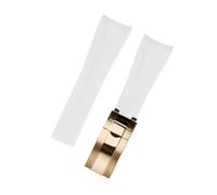 ROUHO 20mm Étanche Interface Arc Bracelet Montre Sport, Fermoir Déployant Accessoires Montre pour Rolex Daytona SUB Explorer-Blanc + Or Rose Boucle