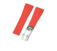 ROUHO 20mm Étanche Interface Arc Bracelet Montre Sport, Fermoir Déployant Accessoires Montre pour Rolex Daytona SUB Explorer-Rouge + Argent Boucle