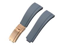 ROUHO 20mm Premium Silicone Bracelet Montre, Fermoir Déployant Remplacement Bande Montre pour Rolex Daytona Submariner-Gris + Or Rose Boucle