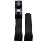 ROUHO 20mm Silicone Caoutchouc Bracelet Montre, Fermoir à Glissière Remplacement Bande Montre pour Rolex Daytona SUB GMT-Noir + Noir Boucle