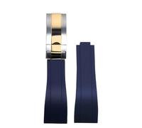 ROUHO 20mm Silicone Caoutchouc Bracelet Montre, Fermoir à Glissière Remplacement Bande Montre pour Rolex Daytona SUB GMT-Bleu + Argent Or Rose Boucle