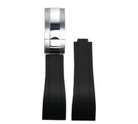 ROUHO 20mm Silicone Caoutchouc Bracelet Montre, Fermoir à Glissière Remplacement Bande Montre pour Rolex Daytona SUB GMT-Noir + Poli Argent Boucle