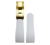 ROUHO 20mm Silicone Caoutchouc Bracelet Montre, Fermoir à Glissière Remplacement Bande Montre pour Rolex Daytona SUB GMT-Blanc + Or Boucle