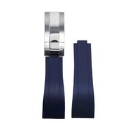 ROUHO 20mm Silicone Caoutchouc Bracelet Montre, Fermoir à Glissière Remplacement Bande Montre pour Rolex Daytona SUB GMT-Bleu + Mat Argent Boucle