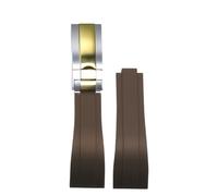 ROUHO 20mm Silicone Caoutchouc Bracelet Montre, Fermoir à Glissière Remplacement Bande Montre pour Rolex Daytona SUB GMT-Marron + Argent Or Boucle