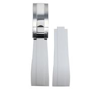 ROUHO 20mm Silicone Caoutchouc Bracelet Montre, Fermoir à Glissière Remplacement Bande Montre pour Rolex Daytona SUB GMT-Blanc + Mat Argent Boucle