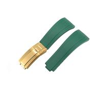 ROUHO 21mm Silicone Bracelet Montre Sport, Fermoir à Glissière Remplacement Bande Montre pour Rolex Daytona Submariner-Vert + Or Boucle