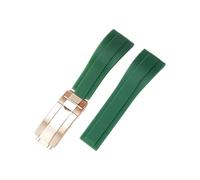 ROUHO 21mm Silicone Bracelet Montre Sport, Fermoir Déployant Bande Montre Accessoire pour Rolex Submariner Oyster-Vert + Or Rose Boucle