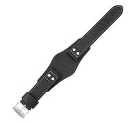 ROUHO 22mm Cuir Véritable Bracelet Montre - Rembourré Vintage Sangle Montre Remplacement pour Fossil CH2564 CH2565 CH2891 CH3051-Noir + Argent