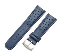 ROUHO 22mm Remplacement Bracelet Montre Extrémité Courbée Cuir Véritable Bracelet de Montre pour Citizen Eco-Drive Skyhawk A-T AT8020-54L-Bleu + Argent Boucle