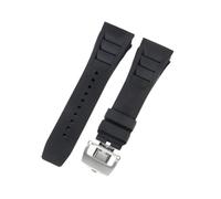 ROUHO 25mm Bande de Montre de Rechange en Caoutchouc Premium, Bracelet en Silicone Réglable pour Richard Mille RM-11-Noir + Argent Boucle