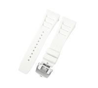 ROUHO 25mm Bande de Montre de Rechange en Caoutchouc Premium, Bracelet en Silicone Réglable pour Richard Mille RM-11-Blanc + Argent Boucle