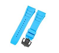 ROUHO 25mm Bande de Montre de Rechange en Caoutchouc Premium, Bracelet en Silicone Réglable pour Richard Mille RM-11-Bleu Clair + Noir Boucle