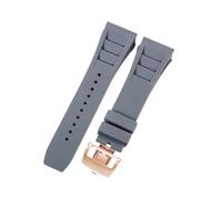 ROUHO 25mm Bande de Montre de Rechange en Caoutchouc Premium, Bracelet en Silicone Réglable pour Richard Mille RM-11-Gris + Or Rose Boucle