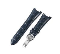 ROUHO 25mm Bande de Montre Réglable Cuir Véritable, Bracelet de Montre Souple Flexible pour Patek Philippe Nautilus 5711 5712G-Bleu + Argent Boucle