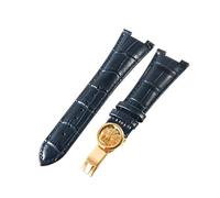 ROUHO 25mm Bande de Montre Réglable Cuir Véritable, Bracelet de Montre Souple Flexible pour Patek Philippe Nautilus 5711 5712G-Bleu + Or Boucle