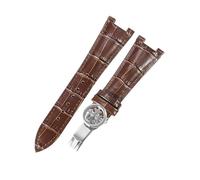 ROUHO 25mm Bande de Montre Réglable Cuir Véritable, Bracelet de Montre Souple Flexible pour Patek Philippe Nautilus 5711 5712G-Marron + Argent Boucle