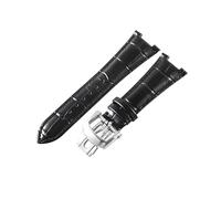 ROUHO 25mm Bracelet de Montre en Cuir Fermoir Déployant, Sangle de Remplacement pour Patek Philippe Nautilus 5711 5712G-Noir + Argent Boucle
