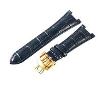 ROUHO 25mm Bracelet de Montre en Cuir Fermoir Déployant, Sangle de Remplacement pour Patek Philippe Nautilus 5711 5712G-Bleu + Or Boucle