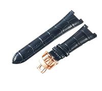 ROUHO 25mm Bracelet de Montre en Cuir Fermoir Déployant, Sangle de Remplacement pour Patek Philippe Nautilus 5711 5712G-Bleu + Or Rose Boucle