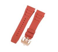 ROUHO 25mm Étanche Silicone Bracelet Montre, Souple Caoutchouc Bande Montre pour Richard Mille RM11-03-Rouge + Or Rose Boucle