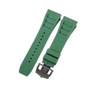ROUHO 25mm Étanche Silicone Bracelet Montre, Souple Caoutchouc Bande Montre pour Richard Mille RM11-03-Vert + Noir Boucle