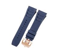 ROUHO 25mm Étanche Silicone Bracelet Montre, Souple Caoutchouc Bande Montre pour Richard Mille RM11-03-Bleu + Or Rose Boucle
