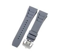 ROUHO 25mm Étanche Silicone Bracelet Montre, Souple Caoutchouc Bande Montre pour Richard Mille RM11-03-Gris + Argent Boucle