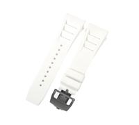 ROUHO 25mm Étanche Silicone Bracelet Montre, Souple Caoutchouc Bande Montre pour Richard Mille RM11-03-Blanc + Noir Boucle