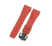 ROUHO 25mm Étanche Silicone Bracelet Montre, Souple Caoutchouc Bande Montre pour Richard Mille RM11-03-Rouge + Noir Boucle
