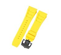 ROUHO 25mm Étanche Silicone Bracelet Montre, Souple Caoutchouc Bande Montre pour Richard Mille RM11-03-Jaune + Noir Boucle